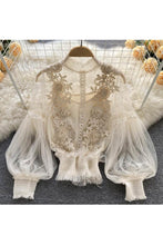 Load image into Gallery viewer, Floral Mesh Puff Sleeve Blouse