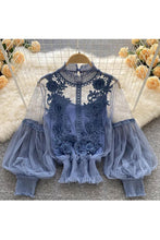 Load image into Gallery viewer, Floral Mesh Puff Sleeve Blouse