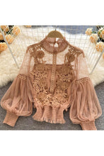Load image into Gallery viewer, Floral Mesh Puff Sleeve Blouse