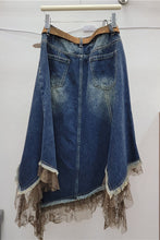 Load image into Gallery viewer, Dark Denim Lace Trim Skirt