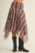 Load image into Gallery viewer, Shirred Yoke Geometric Plaid Skirt